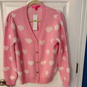 Lilly Pulitzer Pink and White Heart Cardigan